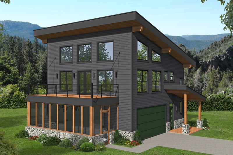Contemporary Style House Plan - 3 Beds 2 Baths 1559 Sq/Ft Plan #932-435 Exterior